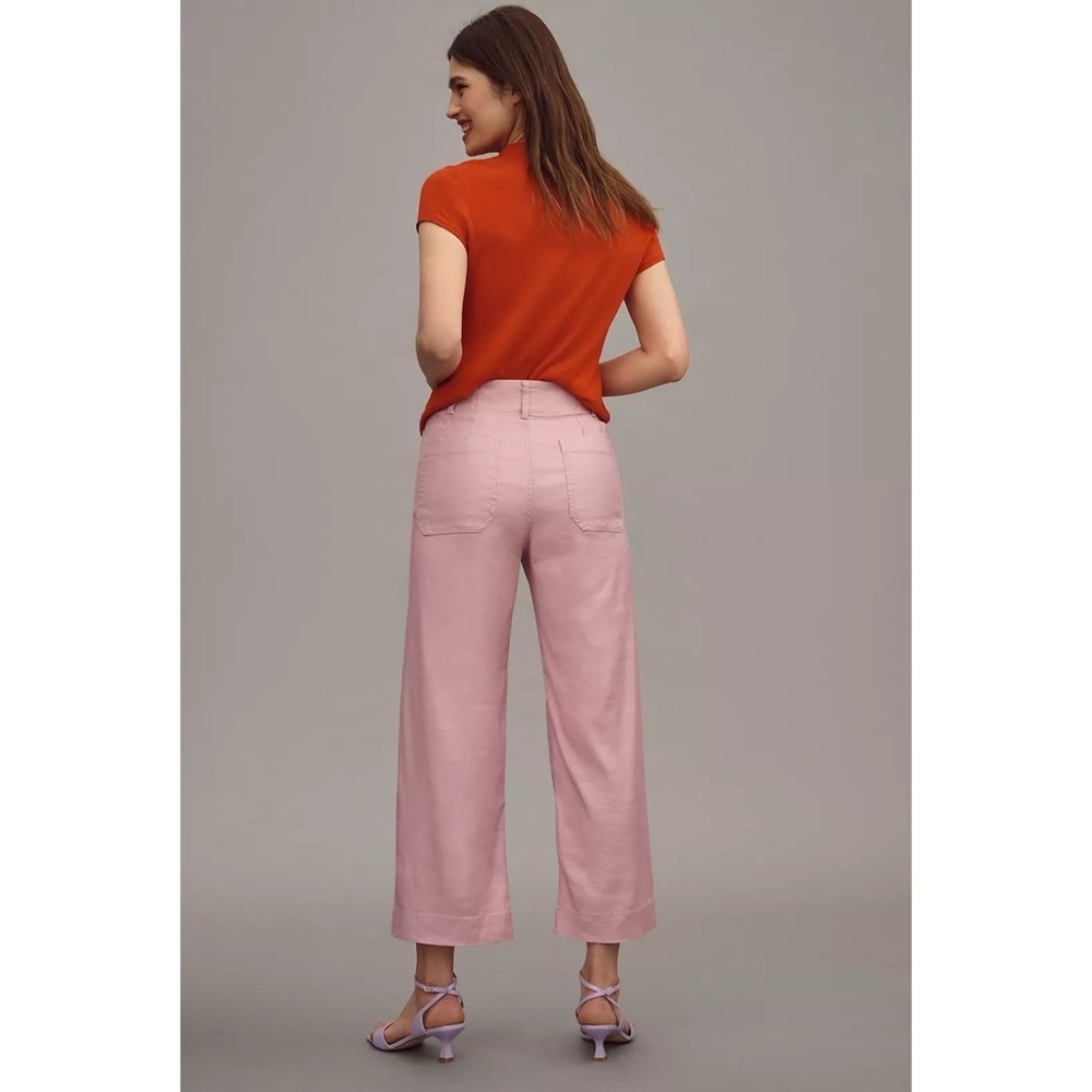New Anthropologie Maeve The Colette Linen Crop Wide Leg Pants Pink 25P Petites - Picture 10 of 11
